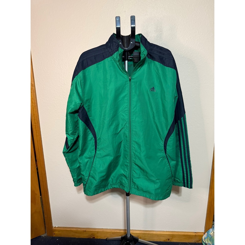 Adidas Mens XL Green Navy Blue Full Zip Windbreaker Track Jacket RN 88387
